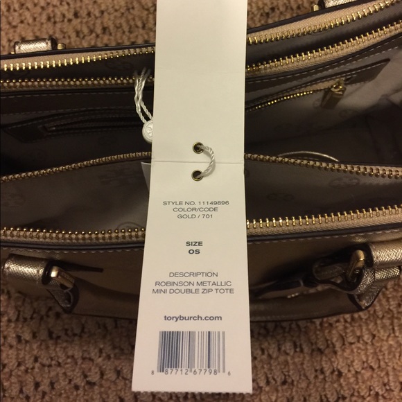 Tory Burch Robinson Metallic Mini Double Zip Tote - Picture 6 of 8